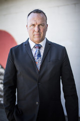 Man in black business suit and tie
