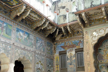 Havelis de Mandawa, magnifiques résidences couvertes de fresques, Mandawa, Rajasthan, Inde