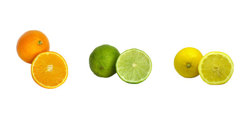 Collage of citrus fruits isolated on a white background