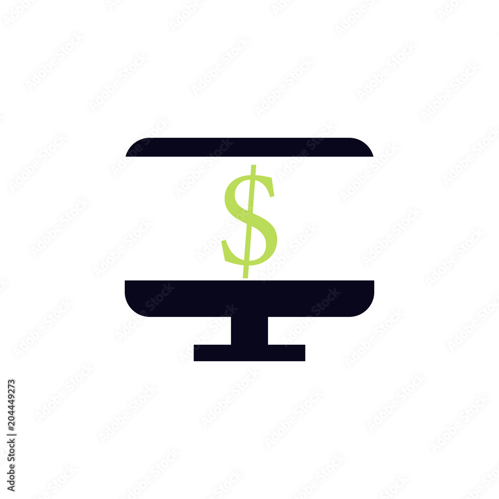 Aufkleber dollar sign on the monitor icon. element of colored web icon for mobile concept and web apps. detail