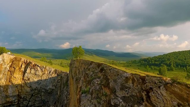 A view from the air to the Tuimsky landslide, on the site of an underground mine in the Republic of Khakassia. Russia