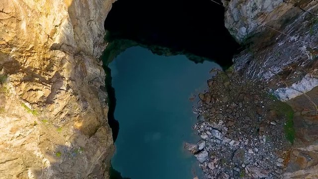A view from the air to the Tuimsky landslide, on the site of an underground mine in the Republic of Khakassia. Russia