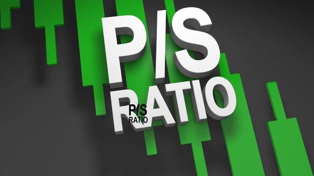 P/S ratio, Price to sales ratio or PSR 3D title animation for stock market