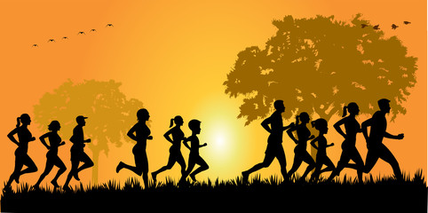 Fototapeta na wymiar People running and jogging in morning