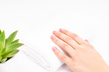 Beautiful woman  hands. Spa and manicure. Soft skin, the concept of nail care.