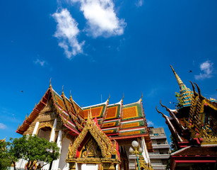 The beauty of building shapes. The temple is located in Bangkok (Wat Pai ngern Chotanaram,...