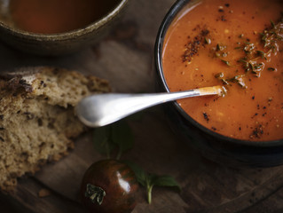 Close up of tomato soup food photography recipe idea