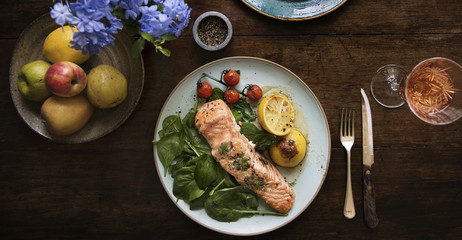 Baked salmon food photography recipe idea