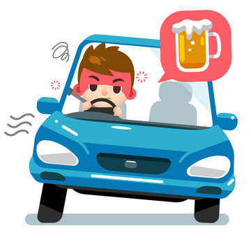 Vector drunk male character driving a car