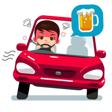 Vector drunk female character driving a car