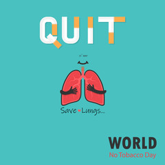 Lung cute cartoon character and Stop Smoking & Save Lungs vector design.May 31st World No Tobacco Day concept.No Smoking Day.No Tobacco Day Awareness Idea Campaign.Vector illustration.
