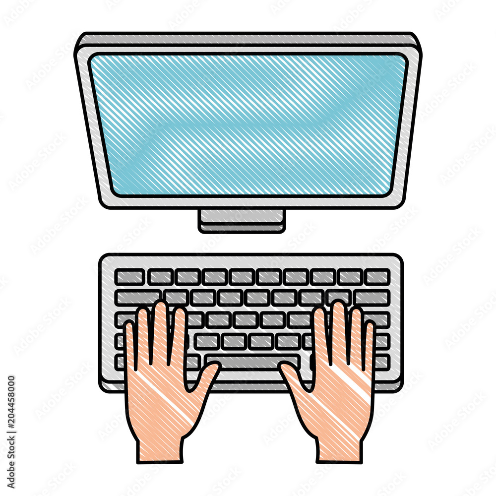 Poster hands using computer desktop vector illustration design