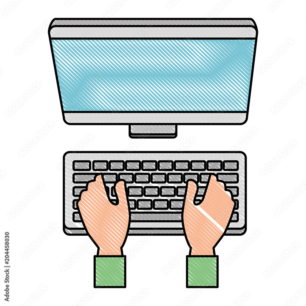 Poster hands using computer desktop vector illustration design