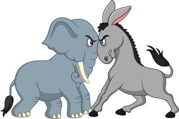 Obraz premium American politics - Democratic donkey versus Republican elephant