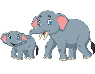 Obraz na płótnie Canvas Cartoon happy mother and baby elephant