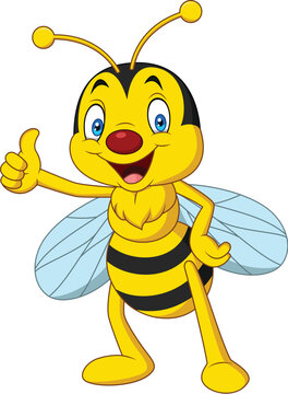 Cartoon happy bee giving thumbs up