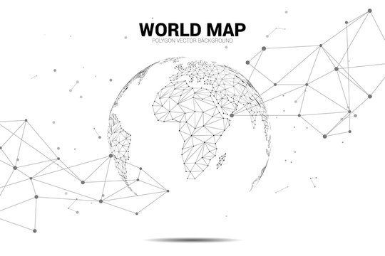 Globe 3D World map wireframe dot connect line polygon : concept of Digital network