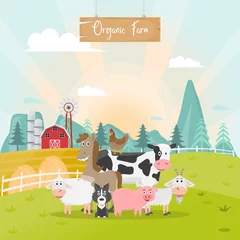 Foto op Plexiglas cute animals farm cartoon in organic rural farm. © idambeer