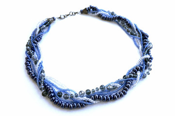 Cervical handmade jewelry in blue shades from beads.