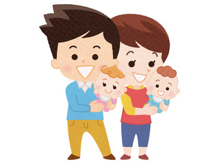 Obraz premium 双子の赤ちゃんとパパとママ