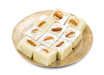 Indian Sweet Food Badam Barfi Also Know As Mithai, barfee, Mawa Barfi, Mava barfi, Almond Sweet,...