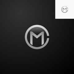 CM Monogram, Metal Logo, Silver Logo, CM initial letters with circle elegant logo golden silver black background