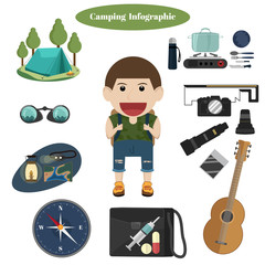 Camping and hiking infographics elements icon vector design concept. 