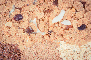 Ingredients as source natural vitamins and dietary fiber, healthy nutrition concept
