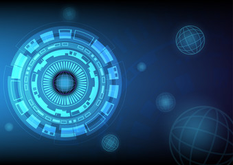 globe and electric technology on blue background