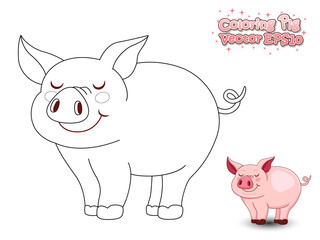 Coloring the Cute Cartoon Pig. Educational Game for Kids. Vector illustration