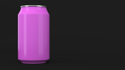 Blank small purple aluminium soda can mockup on black background