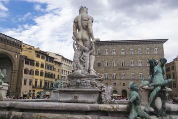 Obraz premium Florence Italy - SEPTEMBER 7, 2016. The Fountain of Neptune in Florence. Back view
