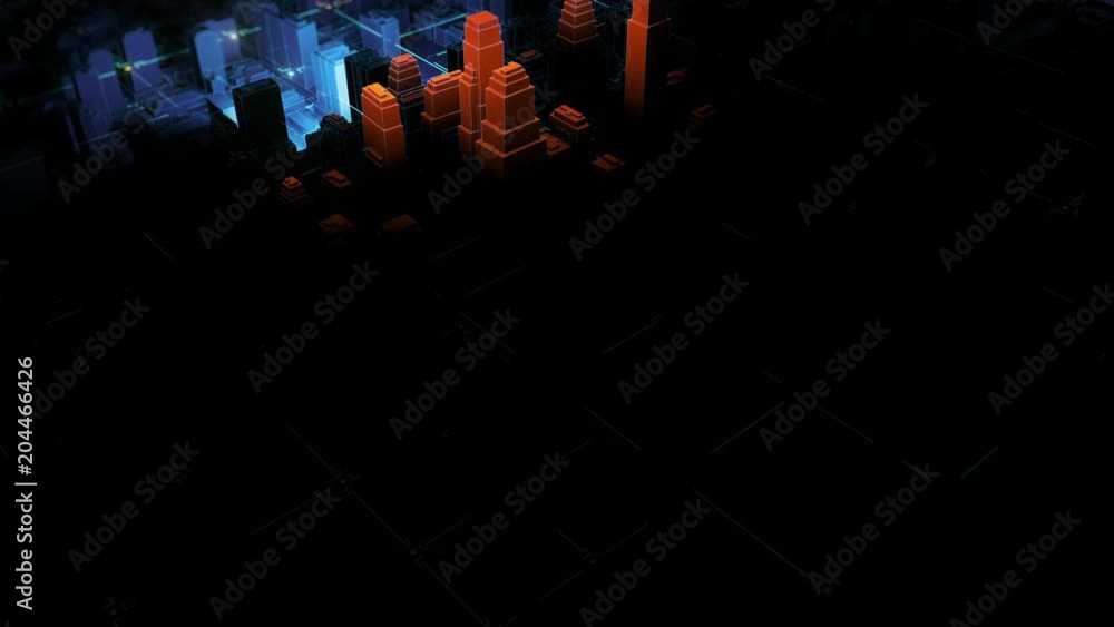 Poster 3d render of abstract city block with passing scanning lights. technology digital concept.