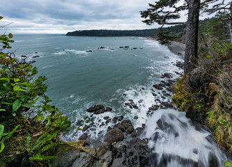 Pacific Coastline waterfall, Third Beach, Olympic National Park near LaPush, WA