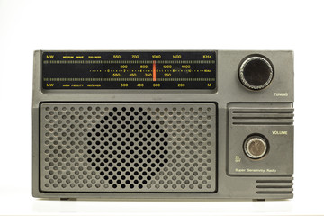 Retro radio transistor isolated on white background.