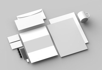Corporate identity stationery mock up isolated on gray background. 3D illustrating.