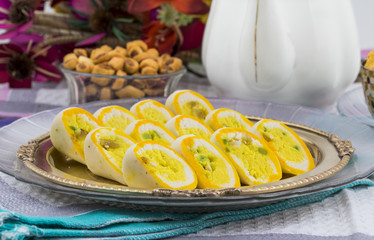 Indian Sweet Food Barfi Also Know as Dry Fruits Sweet, Mithai, barfee, Mawa Barfi, Mava barfi, khoya Burfi, orange and yellow barfi Indian Popular Sweet Made up of Coconut, Mawa, Milk and Sugar