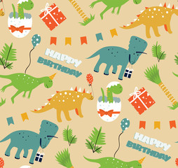 Obraz premium Seamless pattern with cartoon dinosaurs