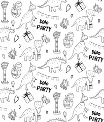 Seamless pattern with cartoon dinosaurs