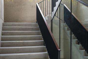 Modern wood handrail in the building - design / interior