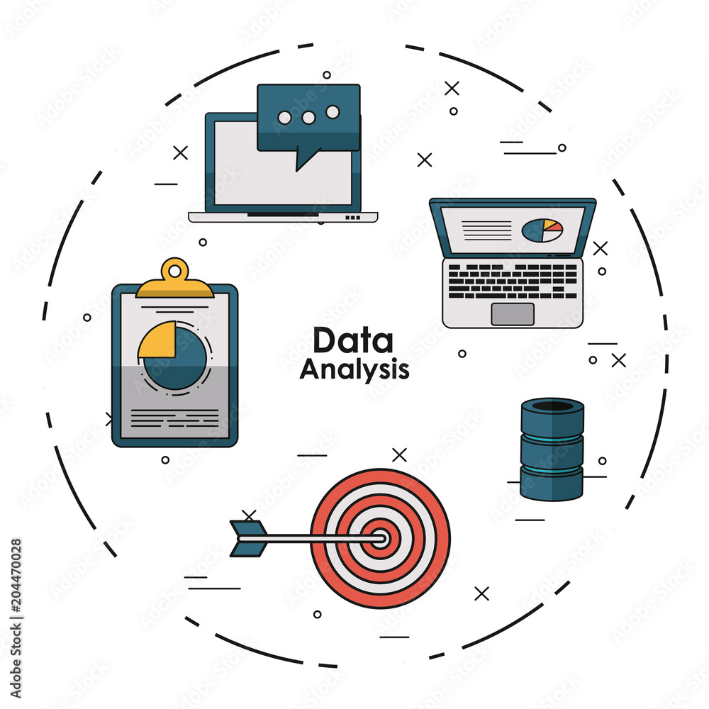 Poster data analysis concept with elements vector illustration graphic design
