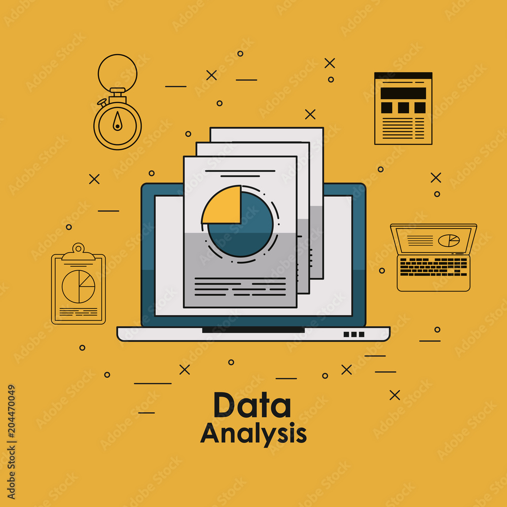 Poster data analysis concept with elements vector illustration graphic design