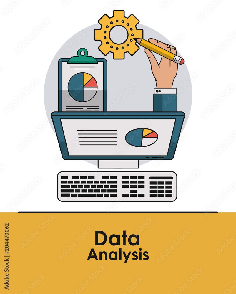 Poster data analysis concept with elements vector illustration graphic design