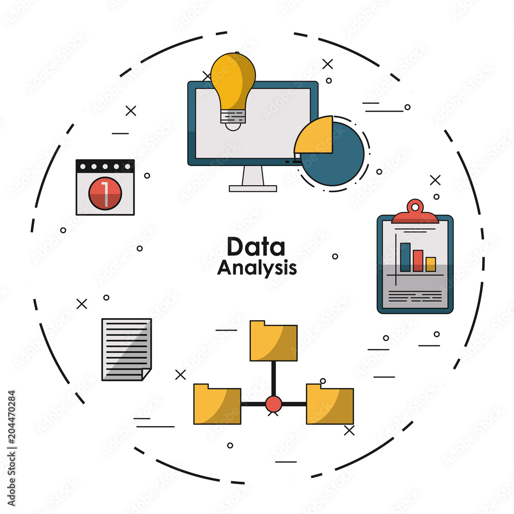Poster data analysis concept with elements vector illustration graphic design