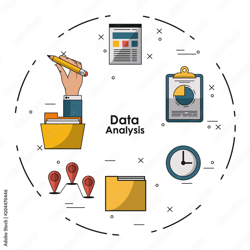 Poster data analysis concept with elements vector illustration graphic design