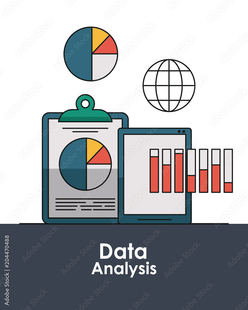Poster data analysis concept with elements vector illustration graphic design