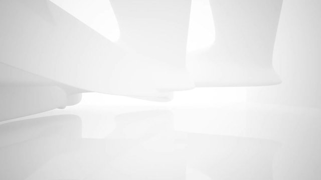 Abstract white interior multilevel public space with window. 3D animation and rendering.