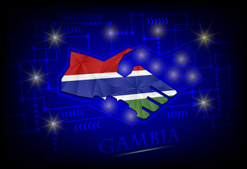 Handshake logo made from the flag of Gambia.