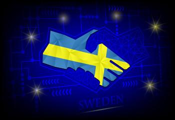 Handshake logo made from the flag of Sweden.