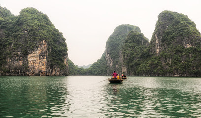 Small boats in Halong Bay Vietnam